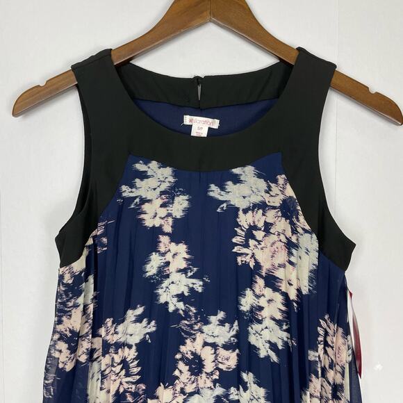 Xhilaration | NWT Navy Blue Floral Accordion Pleats Sleeveless Shift Dress - Picture 3 of 7